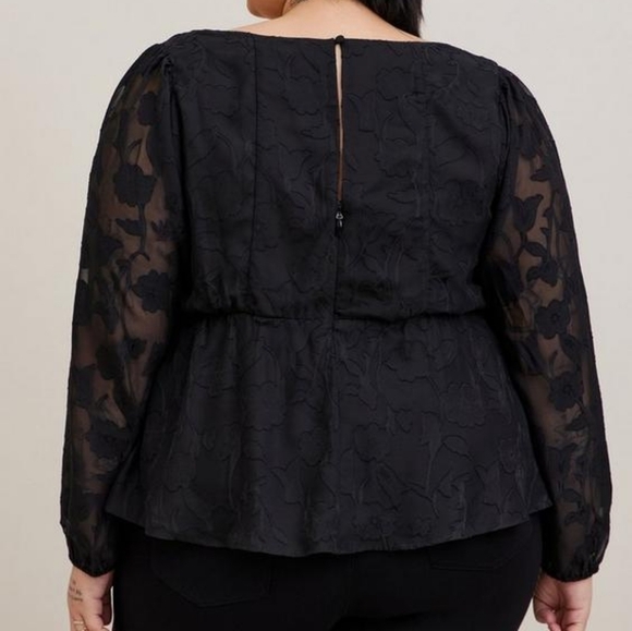 1X • Torrid • Peplum Chiffon Clip Floral Puff Sleeve Top - Picture 3 of 5